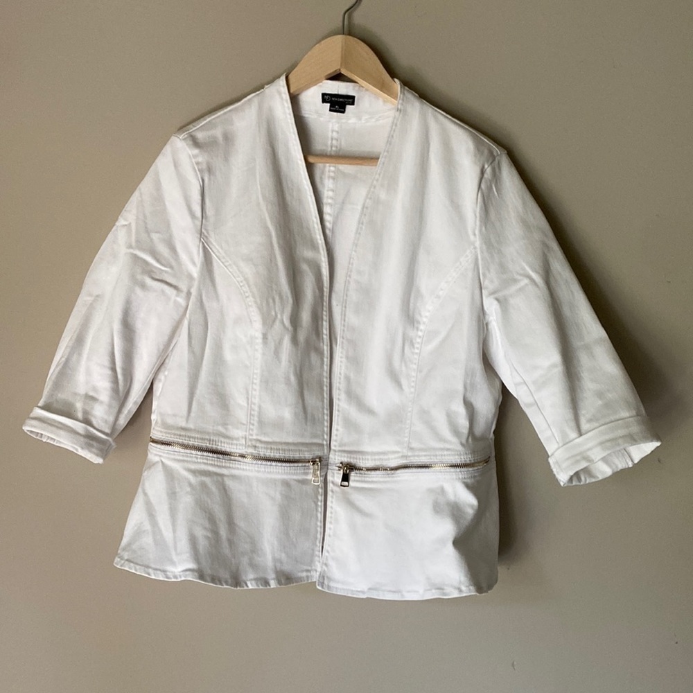 New Directions Petite White Jean Blazer w/ Zipper Accents Size Petite L - Picture 2 of 10